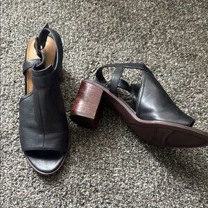 Franco Sarto Black Leather Block Heel Sandals